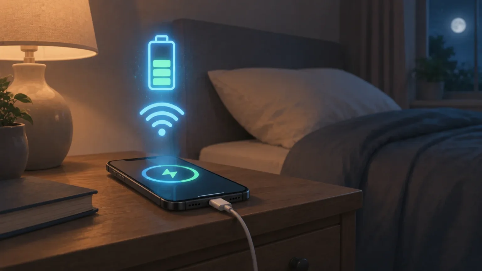 Смартфон із значками батареї та Wi-Fi на зарядці — заряд і трафік
