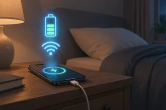 Смартфон із значками батареї та Wi-Fi на зарядці — заряд і трафік